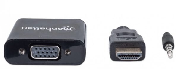 Adaptador de vídeo - 1 x Mini-phone Audio Female, 1 x Micro USB Female - Níquel Conector CABLE ADAPTADOR CONVERTIDOR HDMI A VGA AUDIO 3.5MM 1080P M-H - Manhattan - Image 2