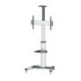 SOPORTE DE ALUMINIO TIPO CARRITO PANTALLA 37" A 86" REPISAS REMOVIBLES PLATEADO Y NEGRO - Hasta 177.8cm (70") para pantalla plana - 60kg Capacidad de carga - 206.9cm Altura x 82.8cm Ancho x 70cm Profundidad - Negro, Plata - Inclinable, Retráctil, Estante para cámara, Estante ajustable, Trabajo pesado, Ruedecita, Gestión de Cableado, Rotación de 90° SOPORTE CARRITO TV PANTALLA37IN A 70IN 50KG ROTACION TV AJUSTABLE - Manhattan