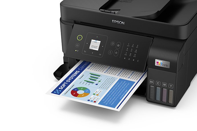 Impresora de inyección de tinta multifunción Epson L5590 Con cable e inalámbrico EcoTank – Color – Copiadora/Fax/Impresora/Escáner – 33 ppm Mono/20 ppm de impresión en color – 4800 x 1200 dpi Impresión – Dúplex impresión Automático – Color De Superficie Plana Escáner – 1200 – Color Fax – Ethernet Ethernet – LAN inalámbrica – Wi-Fi Direct, Epson Connect, Apple AirPrint, Servicio de impresión Mopria, Aplicación Epson Smart Panel – USB MFC EPSON L5590 33 PPM  20COLORAIO WI-FI – Epson