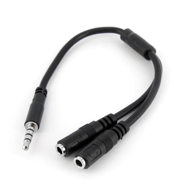 Cable StarTech.com 3,5mm Macho – 2x de 3,5mm Hembra, 20cm, Negro DIADEMA MACHO A HEMBRA – StarTech.com