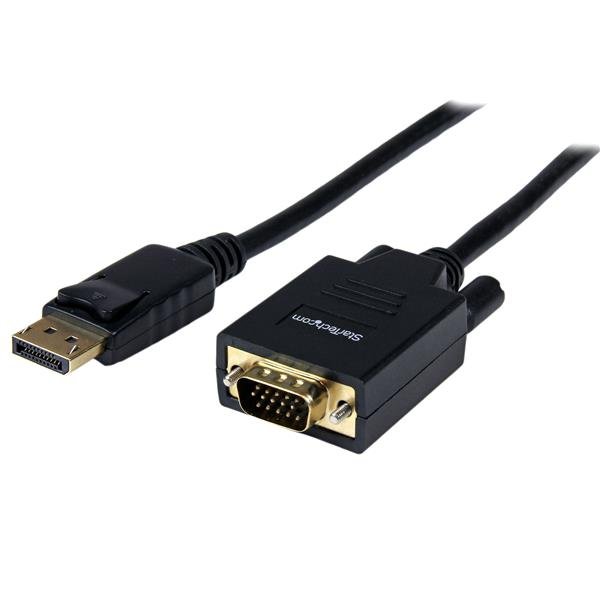 StarTech.com Cable Convertidor de 1.8m Adaptador de Video DisplayPort™ DP a VGA – 1080p – Cable for Dispositivo de Vídeo, Monitor, HDTV, Proyector, Workstation, Base de conexión – Admite hasta1920 x 1200 – Oro Conector chapado – Negro CABLE 1.8M ADAPTADOR VIDEO DPDISPLAYPORT A VGA MACHO 1920X120.
