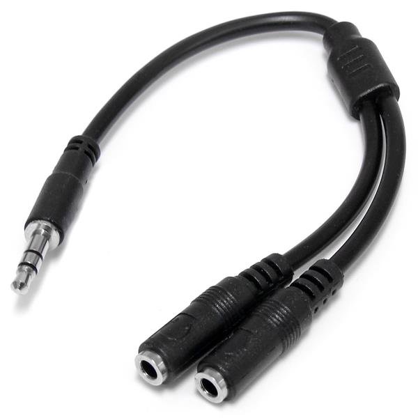 StarTech.com Adaptador Divisor de Cable Estéreo para Audífonos – Cable Splitter Delgado en Y de 3.5mm Macho a 2x Hembra – Cable for Dispositivo de audio, Auricular, Altavoz, Teléfono Móvil, iPhone, iPad, iPod – Cable divisor – 28 AWG – Negro DIVISOR DE CABLE ESTEREO PARAAUDIFONOS SPLITTER EN Y M A 2XH – StarTech.com