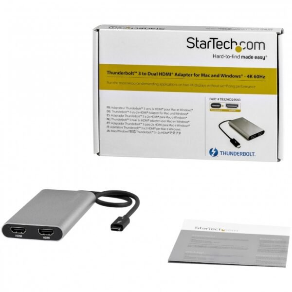 StarTech.com Adaptador de Video Thunderbolt 3 a Doble HDMI 4K 60Hz Compatible con Mac y Windows - Cable for Monitor, MacBook Pro, Portátil, Computador - 40Gbit/s - Admite hasta4096 x 2160 - Plata ADAPTADOR VIDEO THUNDERBOLT 3 AA DOBLE HDMI 4K60 MAC Y WIN - Image 4