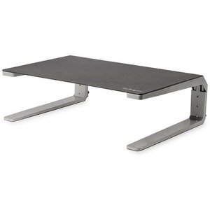 StarTech.com Base para Monitor en Acero y Aluminio con Altura Ajustable de Tres en Posiciones- Soporte Elevador Para Monitores de hasta 32″ – Pedestal para Monitores de Computadora De Escritorio – Hasta 81.3cm (32″) para pantalla plana – 9.98kg Capacidad de carga – 17.5cm Altura x 26.7cm Ancho – De Escritorio, Encimera – Aluminio, Acero – Negro, Plata – Gestión de Cableado BASE SOPORTE PARA MONITOR DEALTURA AJUSTABLE – ACERO/ALUMINIO – StarTech.com