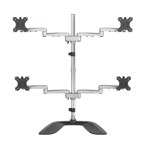 StarTech.com Soporte de Escritorio con Brazos para 4 Monitores VESA de hasta 32″ – Ergonómico Articulado de Mástil – Ajustable – Plateado – Hasta 81.3cm (32″) para pantalla plana – 31.93kg Capacidad de carga – 12.5cm Altura x 34.8cm Ancho – De Escritorio, Independiente – Acero, Aluminio – Plata BASE SOPORTE DE ESCRITORIO PARA 4 MONITORES DE HASTA 32IN VESA
