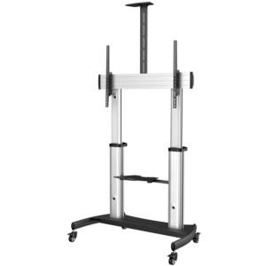 StarTech.com Soporte Móvil para TV – Carro Universal de Alta Resistencia para TV de 60-100″ (100kg) – Stand con Ruedas y Altura Ajustable – Hasta 254cm (100″) para pantalla plana – 100kg Capacidad de carga – 2 x Estante(s) – Soporte para piso – Aluminio, Acero – Plata, Negro SOPORTE MOVIL PARA TV DE 60 A100IN DE ALTURA AJUSTABLE Y RUEDAS