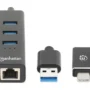 ADAPTADOR USB V3.0 USB AC A RED GB  HUB 3 PTOS - Manhattan