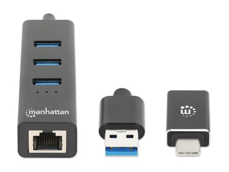 ADAPTADOR USB V3.0 USB AC A RED GB HUB 3 PTOS – Manhattan