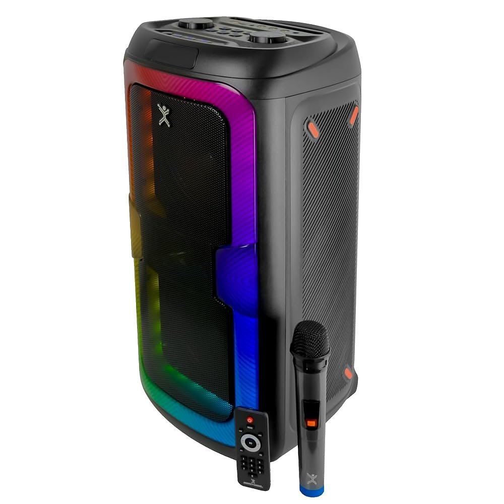 Perfect Choice Bluetooth Sistema de Altavoces – 40W RMS – Batería Recargable – USB – 1 BAFLE 8 PULG RGB CON MICROFONOINALAMBRICO JOY – Perfect Choice