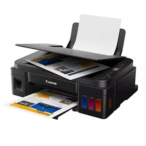 Multifuncional de tinta continua pixma G2110, Consumibles: GI-190.La nueva impresora Multifuncional de Inyección de Tinta PIXMA G2110 proporciona la capacidad de imprimir, copiar y escanear. Su nueva pantalla LCD de 3.05 cm permite hacer copias fácilmente. Esta impresora también proporciona muchas de las funciones populares que se encuentran en los modelos anteriores tal como el sistema de tinta híbrido integrado, diseño compacto y capacidades de impresión sin bordes.1 El sistema de tinta híbrido de la nueva impresora PIXMA G2110 utiliza tintas con pigmentos y colorantes híbridos que produce una calidad de imagen mejorada para negros más oscuros para así lograr un texto de gran nitidez y colores vibrantes que dan como resultado impresiones con gran impacto visual. Esta impresora incorpora una almohadilla de tinta más amplia que permite absorber más desperdicio de tinta para así incrementar el volumen de impresión. La G2110 sigue ofreciendo un tubo hermético, de alta calidad, duradero y flexible que evita que la tinta se seque cuando la impresora no está en uso.MFP TINTA CONTINUA PIXMA G2110