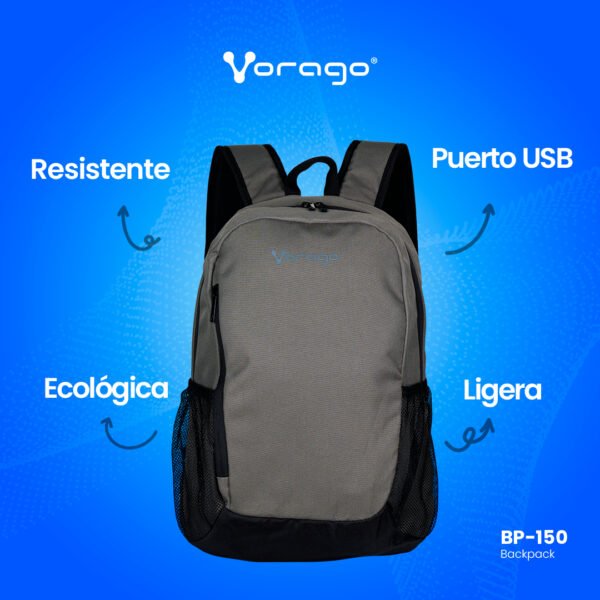 MOCHILA VORAGO BP-150 ECOLGICA RPET LAPTOP 15.6 GRIS / NEGRO - Image 2