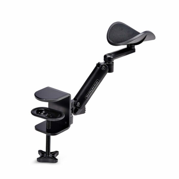 StarTech.com Apoyabrazos Ajustable para Escritorio de Oficina - Rotación de 360 Grados - Instalación con Mordaza - sin Perforaciones - 5000000nm - 70mm Altura Ajustable - 90° Inclinable - 360° Giratoria - Abrazadera Soporte - Aluminio, Acero, Plástico ADJUSTABLE DESKTOP ARMREST - NODRILL HOLES