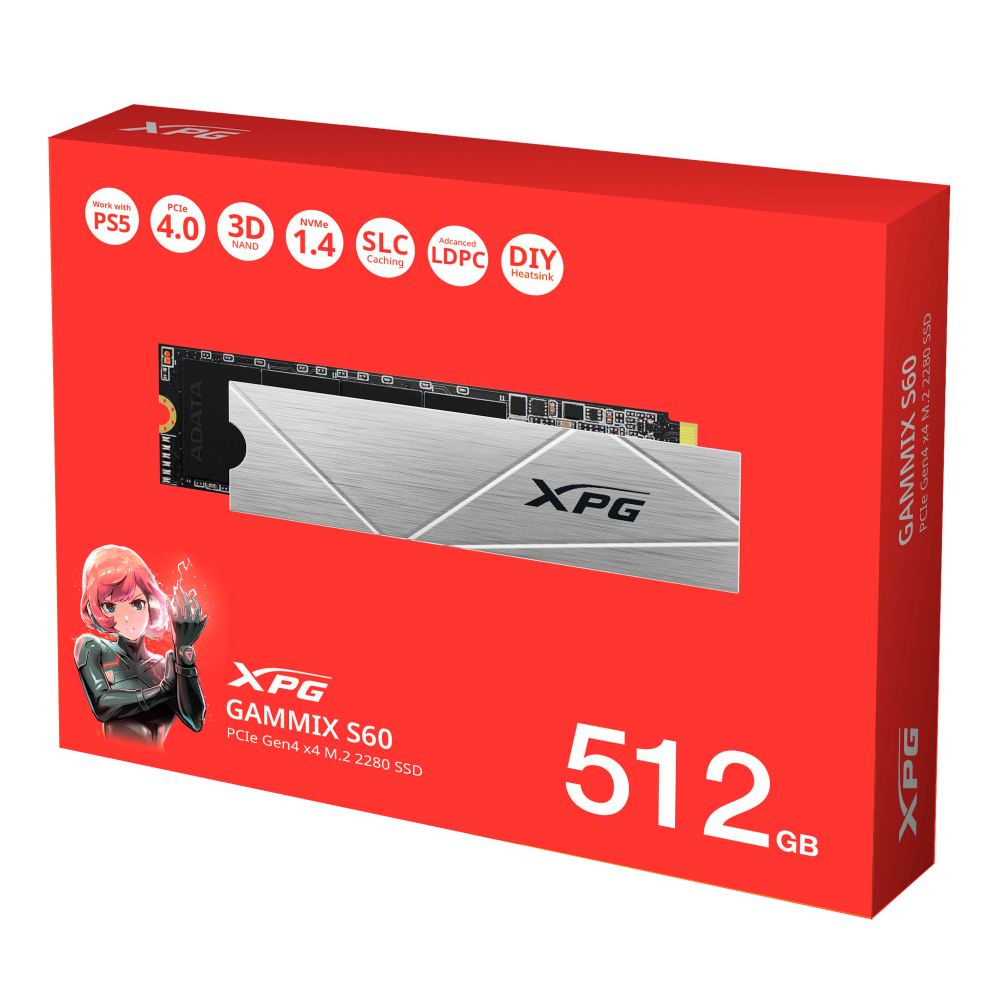 SSD INTERNO XPG GAMMIX S60 512GB M.2 2280 PCIE GEN4X4 5.000 Y 4.200 MBs AGAMMIXS60 512G CS