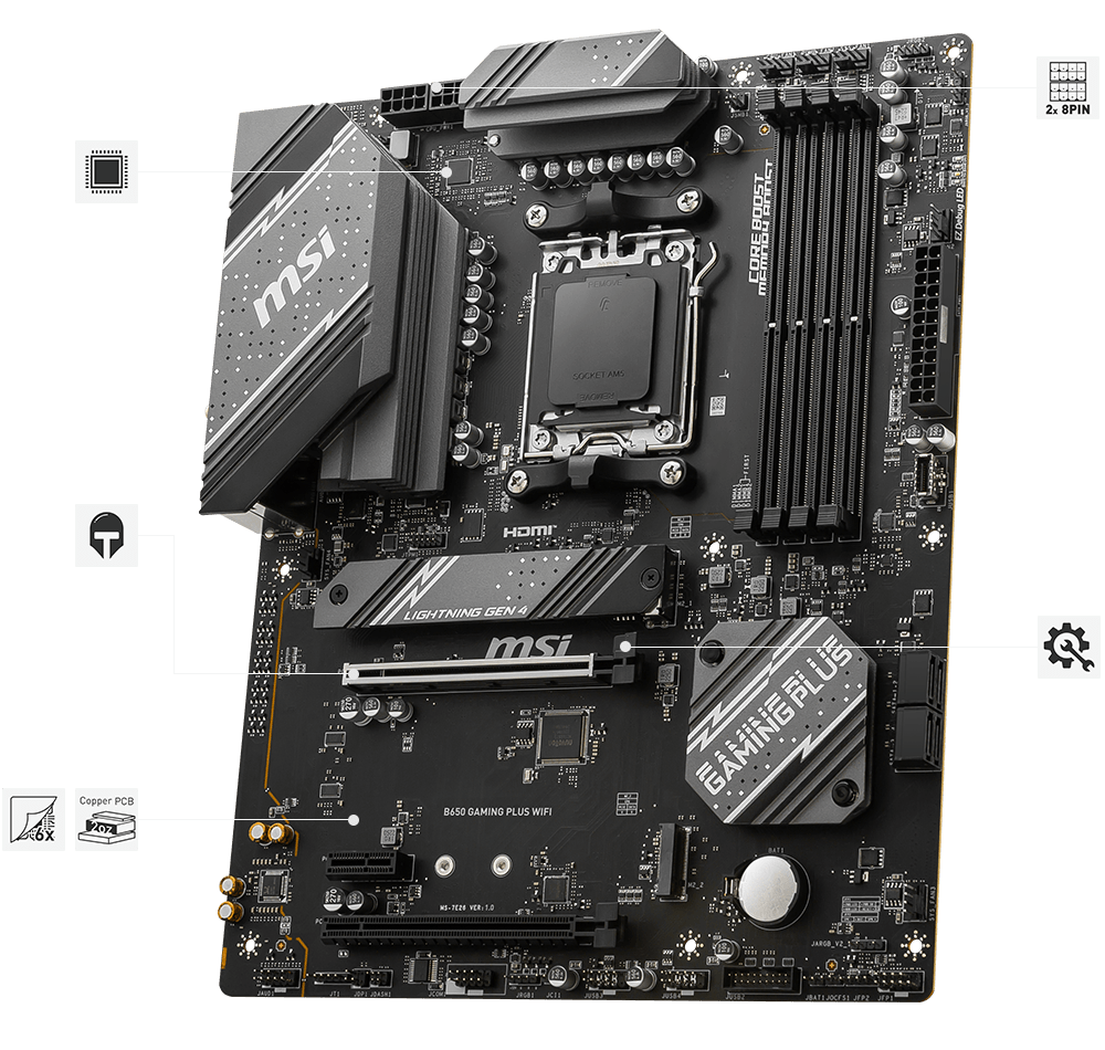 MB MSI GAMING B650 ATX AM5 4SLOTS DDR5 AUDIO BOOST USB C PCIE 4 M.2 GEN B650 GAMING PLUS WIFI