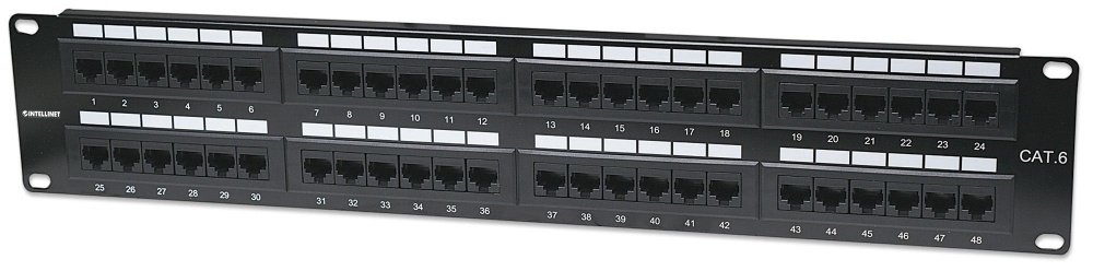Intellinet PANEL PARCHEO CAT 6, 48 PTOS 2 NIV. RACK – 48 x RJ-45 – 48 x RJ-11 – 2U Alto – 19″ Ancho – Montable en bastidor PANEL DE PARCHEO CAT6 UTP 48 PTOS RJ45 MONTAJE RACK 19IN 2U