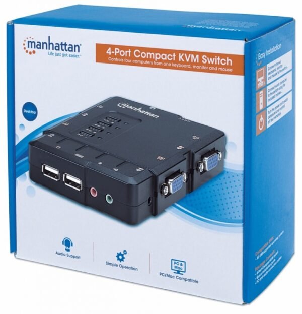Switch Manhattan  KVM de 4 Puertos, USB, VGA VGA 3.5MM 1600X900 CON JUEGO CABLES - Image 5