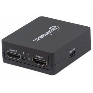 Manhattan Video Splitter HDMI, 2 Puertos de Video 1 IN : 2 OUT  ALIMENTADO POR USB.