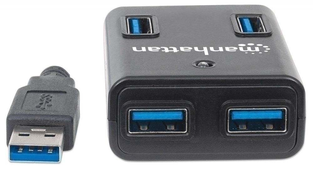 Manhattan Hub USB A 3.0 162302 de Supervelocidad, 4 Puertos, 5000 Mbit/s, con Fuente CON FUENTE COLOR NEGRO
