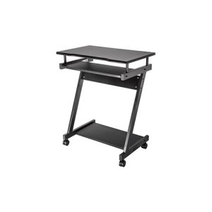 Escritorio compacto Negro con ruedas y ban – Rectángulo Superior – 590mm Largo de Sobremesa x 370mm Ancho de Sobremesa x 15mm Espesor de la Superficie de la Mesa – 730mm Altura – Necesita Montaje – Recubierto de PVC, Negro – Aglomerado, Tablero aglomerado – Tablero aglomerado Top Material ESCRITORIO COMPACTO NEGRO BANDEJA DESLIZABLE-REPIZA INFERIOR
