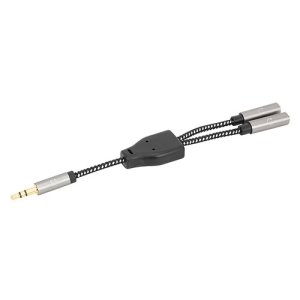 Manhattan 15cm AUX Cable 356114 de audio – Cable for Dispositivo de audio, Auricular, Portátil, iPad, Teléfono, Tableta, Smartphone, iPod, Reproductor MP3 – Cable divisor – Oro Contacto chapado – 28 AWG – Negro/Plata CABLE ADAPTADOR AUDIO Y 3.5MM 1 A 2 AUDIFONOS