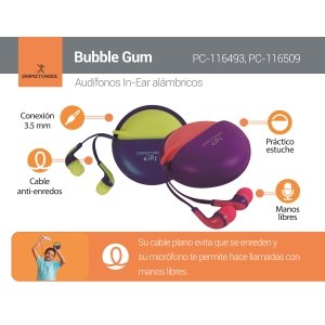 Audífonos Alámbricos In-Ear Cable Anti-enredos Bubble Gum 3.5MM PC-116493 CON CASE Y CABL E RETRACTIL Rosa | AUDIFONOS 3.5MM CON CASE Y CABLE RETRACTIL – BUBBLE GUM ROSA CON M