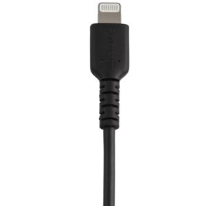 StarTech.com Cable Resistente USB-A a Lightning RUSBLTMM30CMB de 30 cm Negro – Cable de Sincronización/Carga para iPhone/iPad, Certificado MFi de Apple – Cable for iPhone, iPad Air, iPad mini, iPad, AirPods, Magic Trackpad, Magic Keyboard, Ratón Magic, Control remoto Siri, Dispositivo móvil – 480Mbit/s – MFI – Apantallado – Níquel Conector chapado – 22/32 AWG – Negro CABLE USB A LIGHTNING NEGRO DE30CM CERTIFICACION MFI DE APPLE