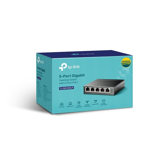 TP-Link switch TL-SG1005LP de escritorio Gigabit de 5 puertos con 4 puertos PoE+ 5 PORT GIGABIT DESKTOP SWITCH WITH 4 PORT POE