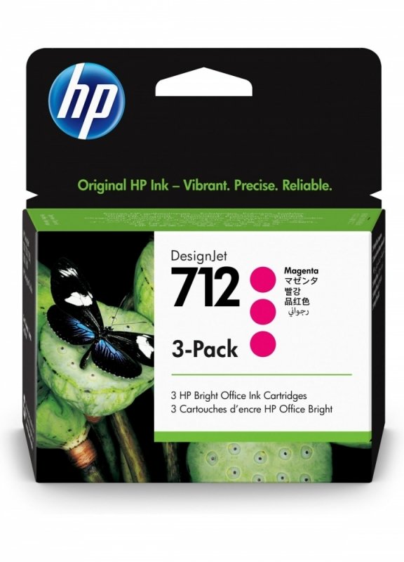 Cartucho Hewlett Packard de tinta HP 712 – Magenta Original – Inyección de tinta – 3 / Paquete TINTA AMPLIO FORMATO
