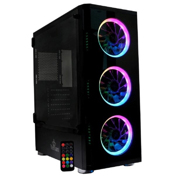 Gabinete Yeyian Shadow 2200 con Ventana RGB, Full-Tower, ATX, USB 3.0, sin Fuente, 3 Ventiladores RGB Instalados, Negro