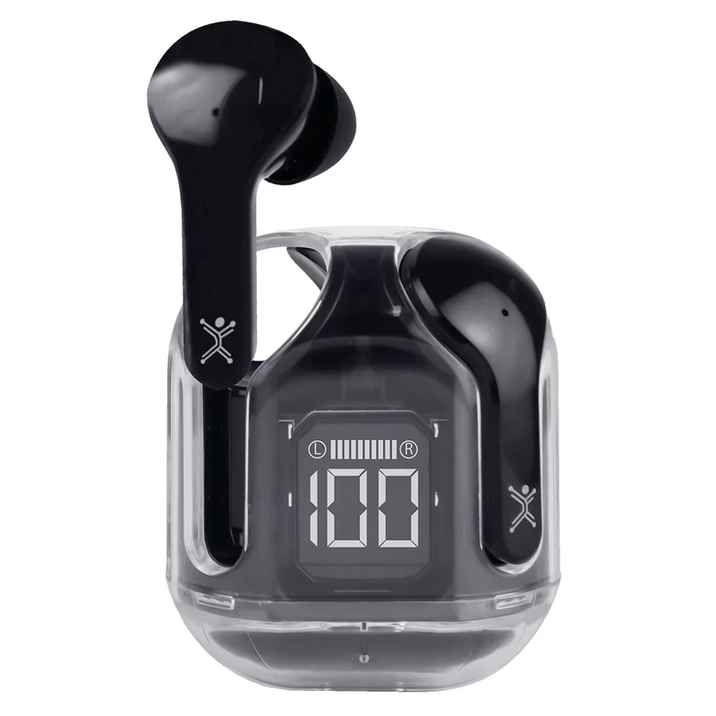 Audífonos Inalámbricos Bluetooth Transparentes ClearBeat Negro| PERFECT CHOICE AUDFONOS BT PC-117025 CON ESTUCHE TRANSPARENTE – CLEARBEAT NEGRO CON INDIC
