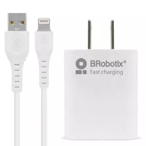 BROBOTIX COMBO USB 6001349 DE CARGA RAPIDA CARGADOR USB 3.0 PARA PARED + CABLE USB TIPO LIGHTNING 1 METRO COLOR BLANCO – Adaptador Cable Corriente Alimentacion Telefono Celular – USB Version 3.0 FAST CHARGING compatible iPad iPhone Mac FASTCHARGE CARGADOR COMBO Y CAB LE IPHONE BLANCO