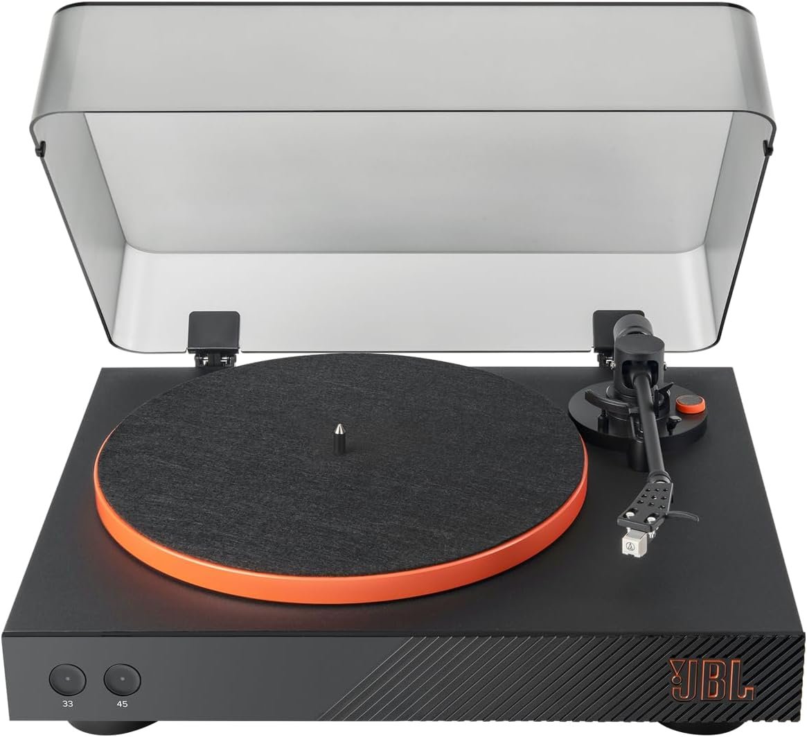 JBL Spinner Tornamesa Bluetooth, Audio Qualcomm aptX HD, Salida RCA - Negro/Naranja