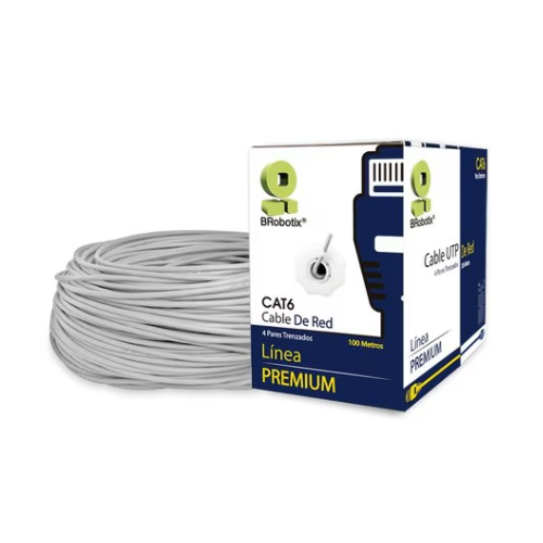 BROBOTIX BOBINA CAT6 100% cobre UTP 065810 para interiores 100 METROS COLOR Gris – Rollo Cable UTP para Red Solida – 4 pares – Instalaciones CCTV Camara de Seguridad Servidor Switch Video Datos Ethernet – Categoria 6 – Color Gris BOBINA CAT 6 UTP COBRE 100 ME TROS COLOR GRIS