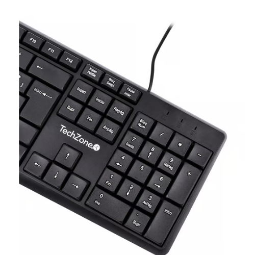 TECLADO ALAMBRICO TECHZONE BASICO NEGRO ABS 105 TECLAS QWERTY CABLE TZACTCA04 DE 135CM INDICADORES NUMERICO, MAYUSCULA Y BLOQUEO DE DESPLAZAMIENTO TECLADO ALAMBRICO BASICO NEGRO ABS 105 TECLAS QWERTY CABL
