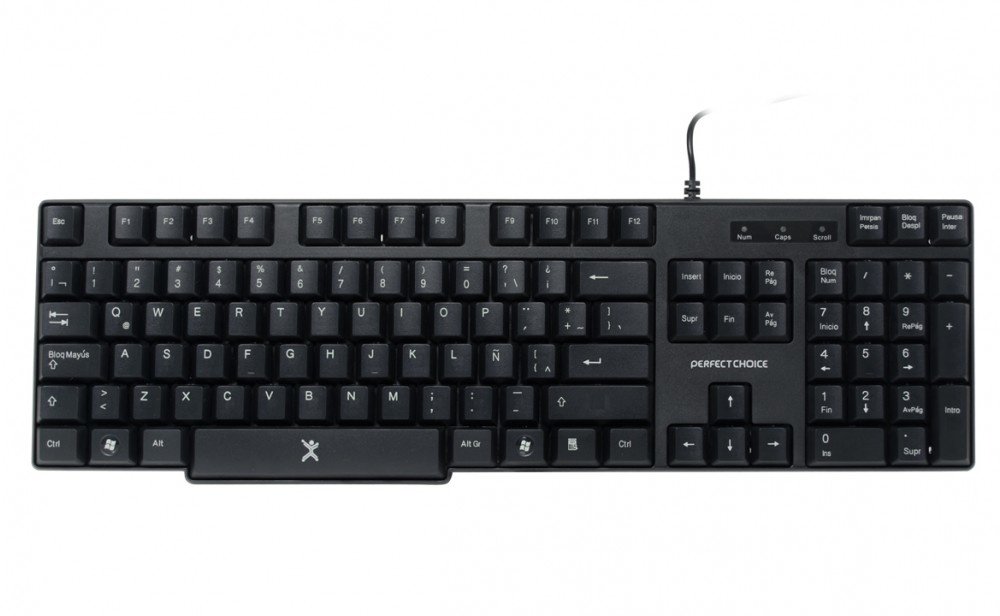 Teclado Perfect Choice PC-200970, Alámbrico, USB, Negro – Resistente a Derrames (Español)