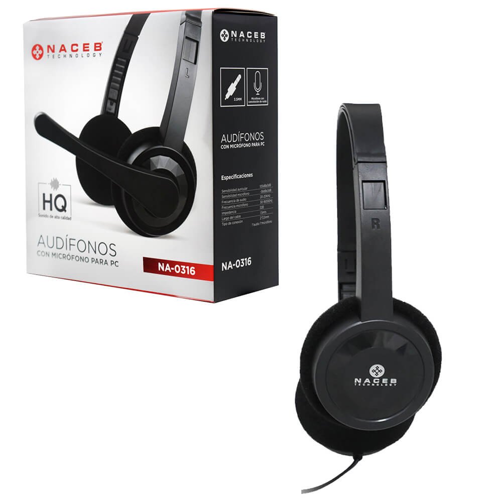 Naceb Audífonos Gamer NA-0316, Alámbrico, 1.5 Metros, 3.5mm, Negro