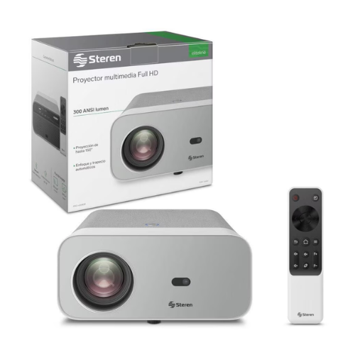 Proyector Steren PRO-4000GR LED, 1920×1080 Full HD, 300 lúmenes ANSI, Inalámbrico, con Bocinas, Gris