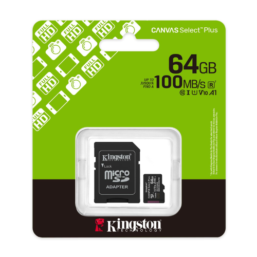 MEMORIA MICRO SD KINGSTON 64GB CANVAS SELECT PLUS GEN3 CON ADAPTADOR 100MB A1 SDCS3 64GB