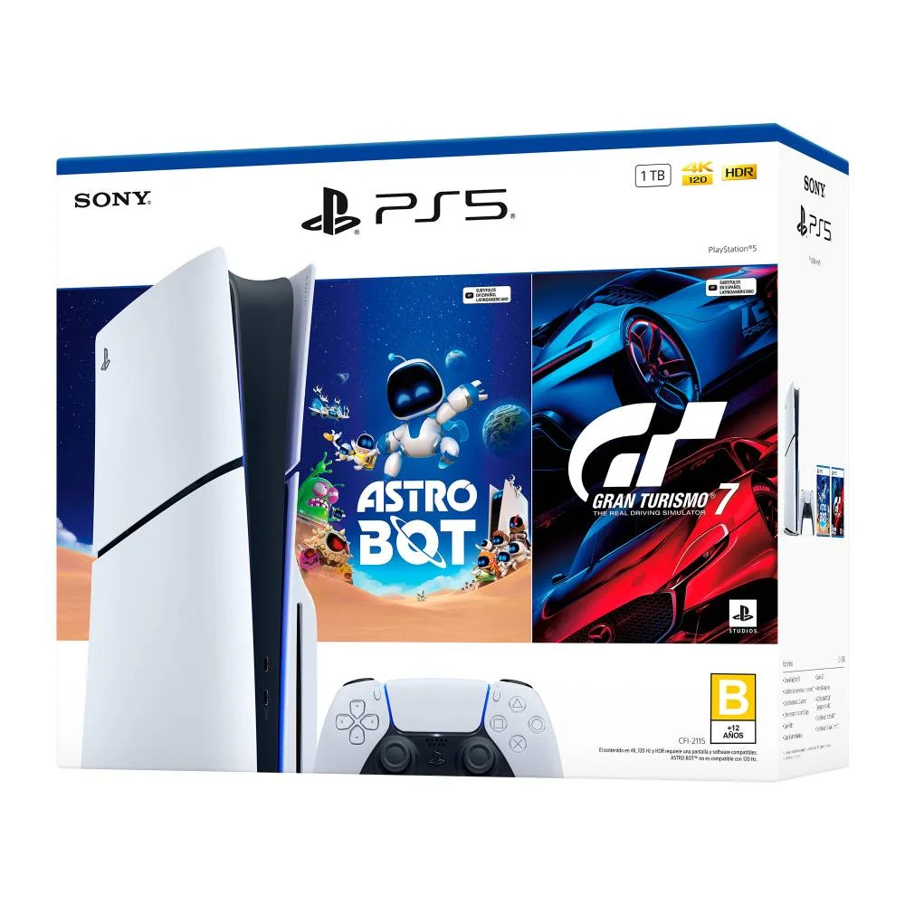 Consola Sony PlayStation 5 1TB Disco Astro Bot + Gran Turismo 7 Color Blanco – Reacondicionado
