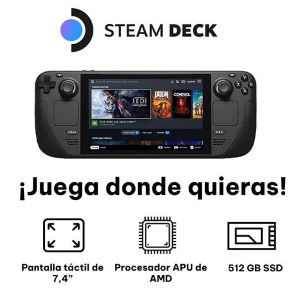 Consola Portátil Valve Steam Deck LCD 7″ 512GB SSD 16GB RAM Color Negro – Reacondicionado
